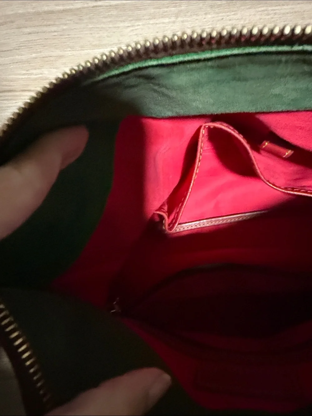 Dooney & Bourke Red Leather Shoulder Satchel with Brass Accents